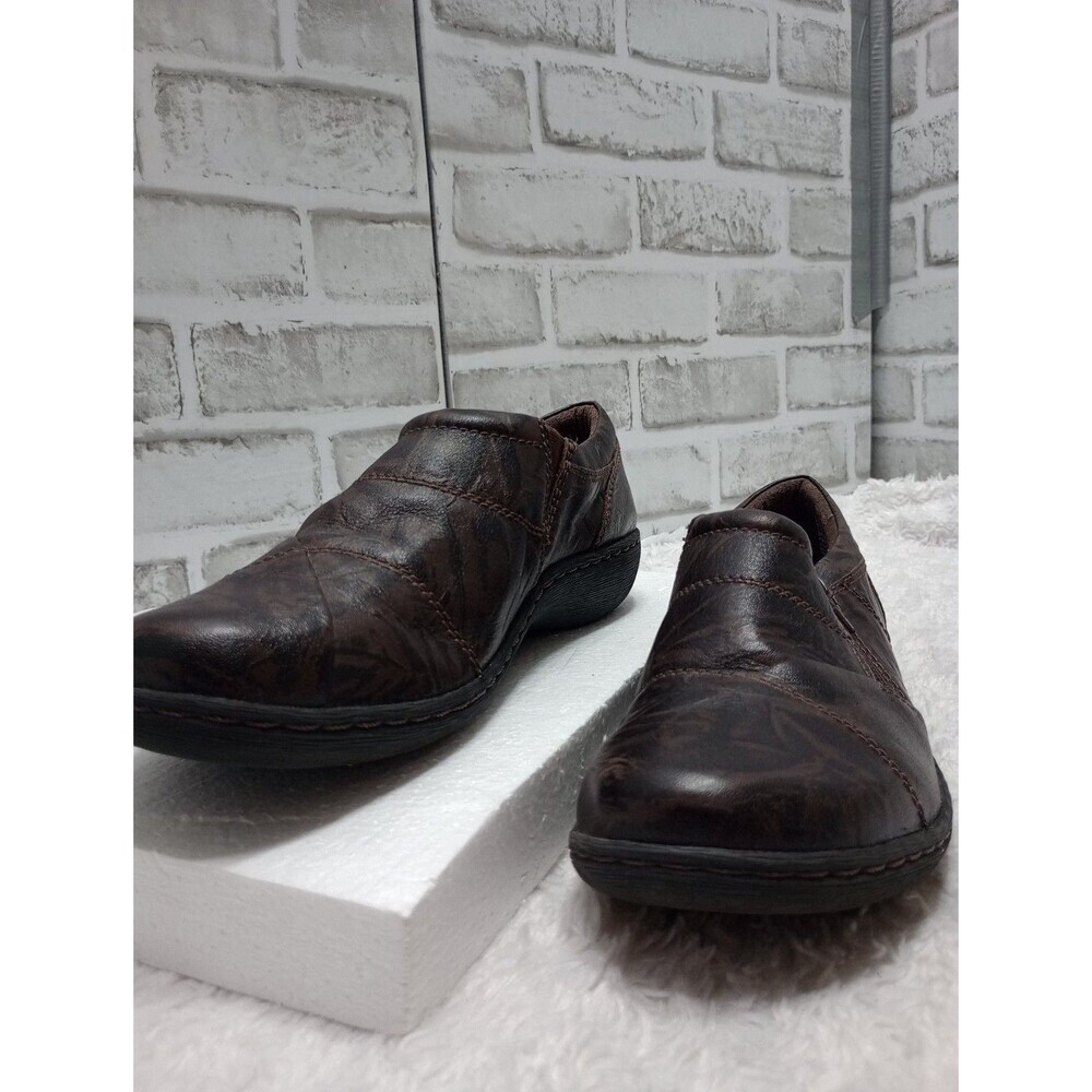 Clarks Collection Soft Cushion Brown Leather Zip Wedge Flats Shoes sz. 9 M - Picture 8 of 10